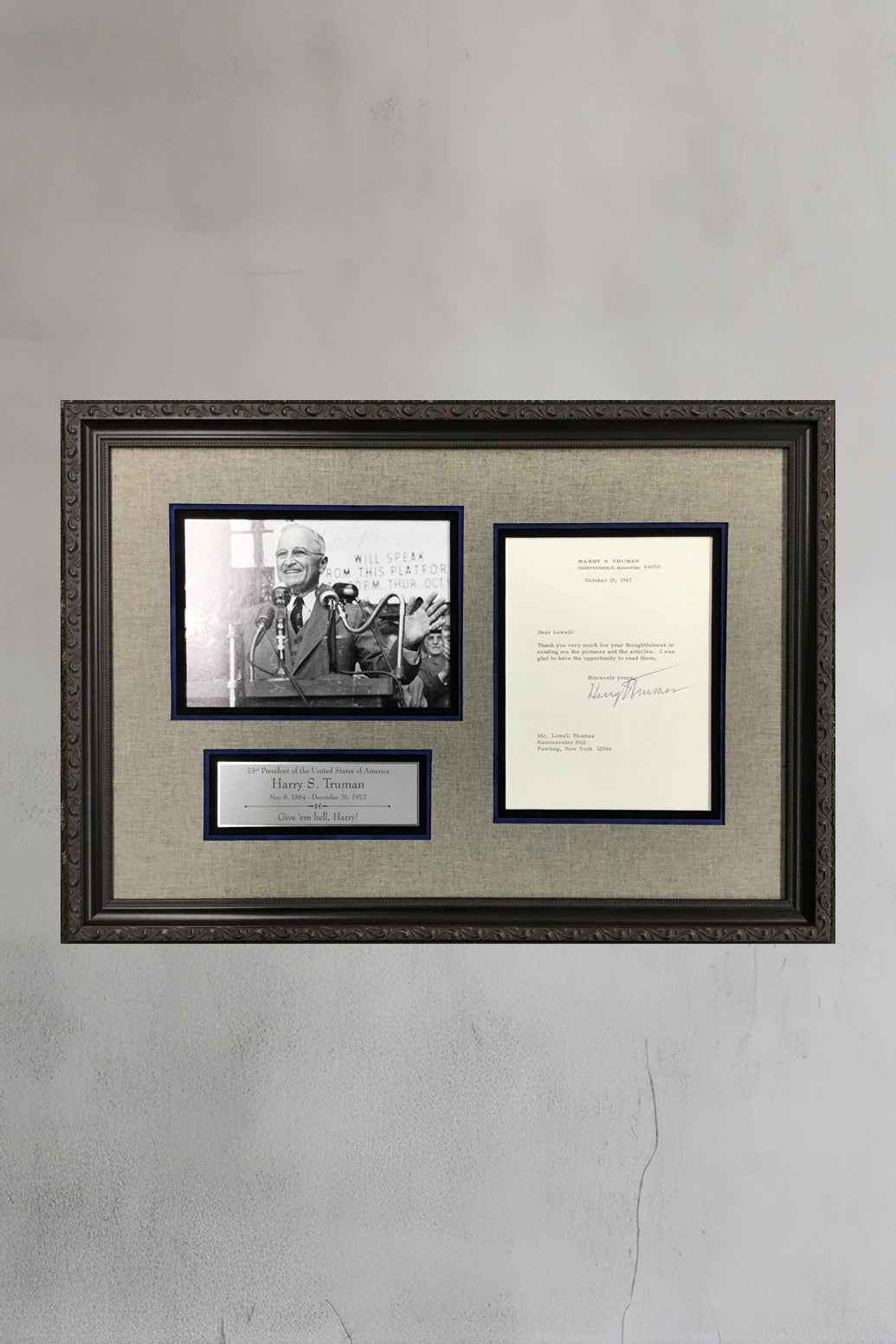 President Harry S Truman Signed 1967 Letter