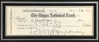 President Warren G Harding Signed 1923 Bank Check