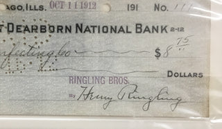 Henry Ringling signed check