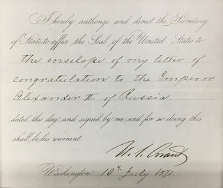 President Ulysses S Grant Signed Letter - Congratulating Emperor Alexander II of Russia