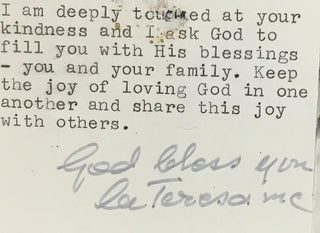 Mary Mother Teresa Signed Thank You Letter