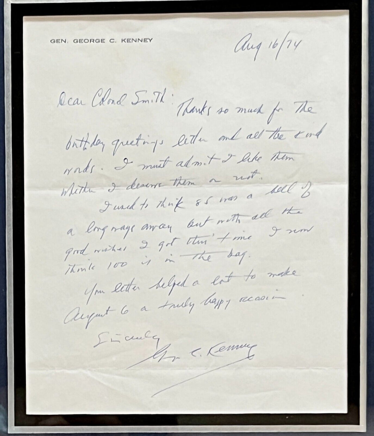 General George C. Kenney signed letter